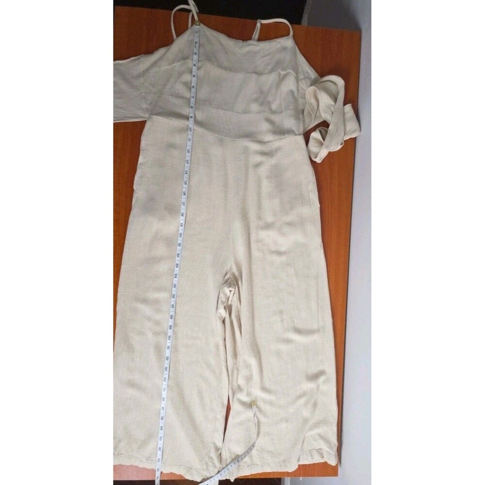 Anrabess Linen Blend Tie Back Jumpsuit Romper Wide leg Cream sz LARGE EUC - Picture 12 of 12